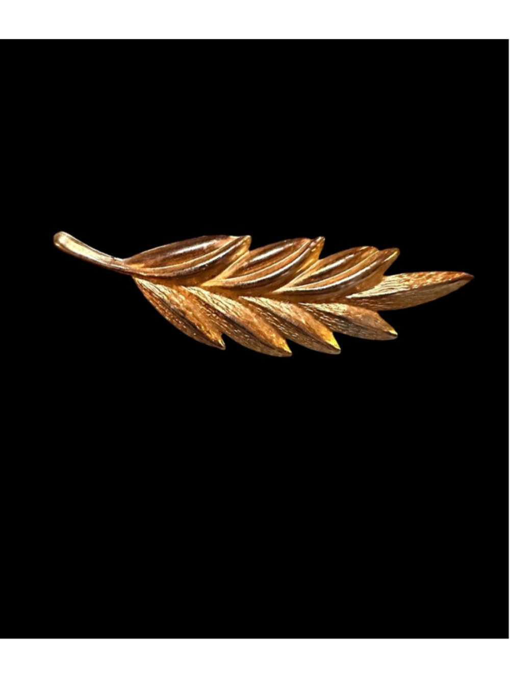Vintage Gold Tone Textured Leaf Brooch Mid Century Pin Jewelry